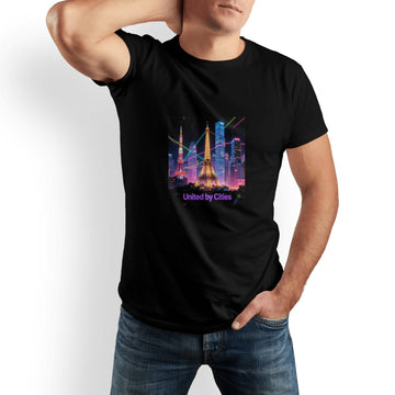 City Printed Men's Pure Cotton T-shirt - Casual Round Neck, Slightly Elastic, Suitable For Summer Knitted Fabric, Classic Fit Adult Shirt, Couple Shirt