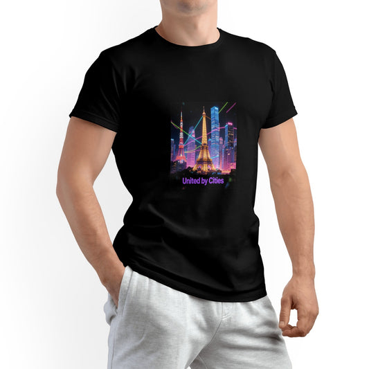 City Printed Men's Pure Cotton T-shirt - Casual Round Neck, Slightly Elastic, Suitable For Summer Knitted Fabric, Classic Fit Adult Shirt, Couple Shirt