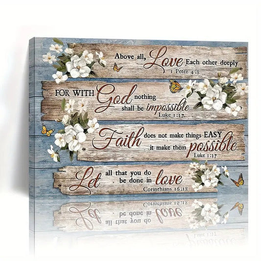 1 Piece Wood Frame Canvas Painting, Christian Bible Verses Country Inspirational Bible Verses Flower Picture Wall Art Print For Home Decor, Living Room And Bedroom--Selling On Temu Is Prohibited