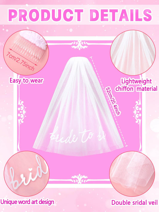 Bride To Be Embroidered Veil Bachelorette Party BachParty Accessory Bride To Be Headband White Bridal Veil Headpiece For Bridal Shower Engagement Party Wedding Bridesmaid Gift,550-8750-M