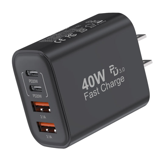 USB C Charger Block, 40W 4 Ports USB-C Wall Charger Plug Fast Charging, for iPhone Charger, QC Multiport Adapter, USB A Type C Box Brick Cube for iPhone 17 16 15 14 13 12 Pro Max, Samsung Galaxy