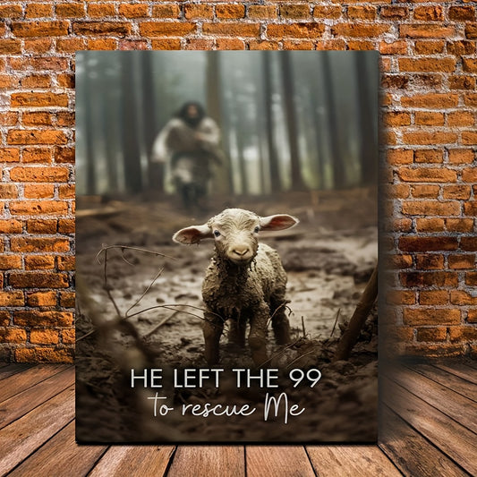 1 Piece Canvas Painting With Wood Frame, Ready To Hang, He Left 99 Sheep To Save Me, Man And Lost Sheep, Christian Wall Art, Framed Mural Print, Suitable For Living Room And Bedroom, Home Decor