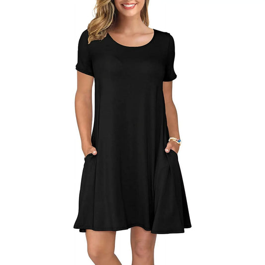 ANYJOIN Women's Summer Casual T Shirt Dresses Short Sleeve Swing Dress Pockets XL