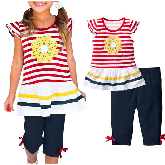 CHGBMOK 2Pcs Baby Girls Kids Cute Flower T-Shirt Tops+Shorts Pants Outfits Summer Clothes 1-8Y