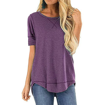 SHIBEVER Women Tops Summer Short Sleeve T Shirts Casual Loose Tunic Tops Side Split Ladies Top Comfortable Crewneck Tops Coffee L