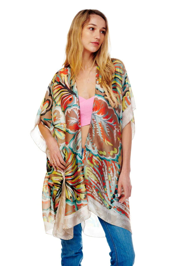 Floral Printed Silky Kimono