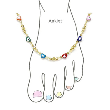 Evil Eye Heart Bead Gold Dipped Anklet