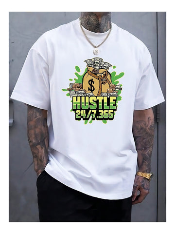 White Tshirt Men Trendy Print Loose Casual Summer Fashion Personality Street HipHop Brand