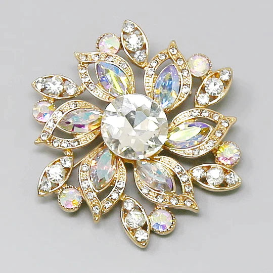 Glass Stone Embellished Flower Brooch