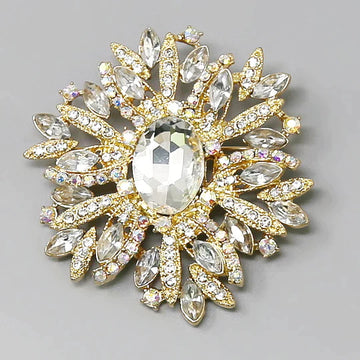 Glass Stone Embellished Flower Brooch