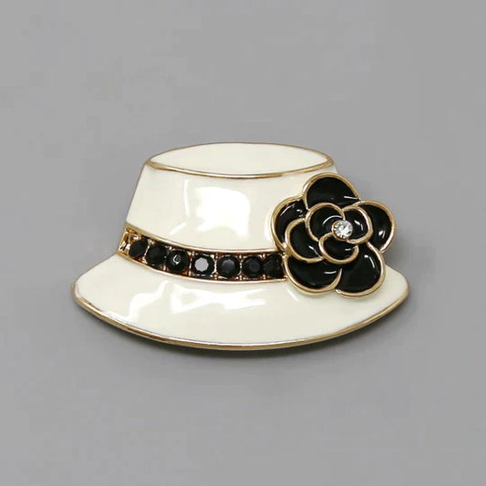 Camellia Flower Hat Enamel Brooch