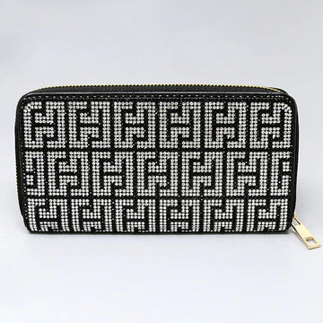 Greek Print Rhinestone Zipper Wallet