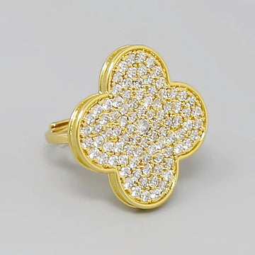 Quatrefoil CZ Pave Gold Dipped Adjustable Ring