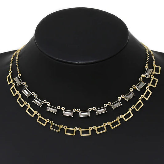 Emerald Cut Stone Layered Chain Necklace