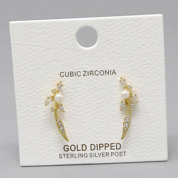 CZ Pave Leaf Vine Gold Dipped Ear Crawlers