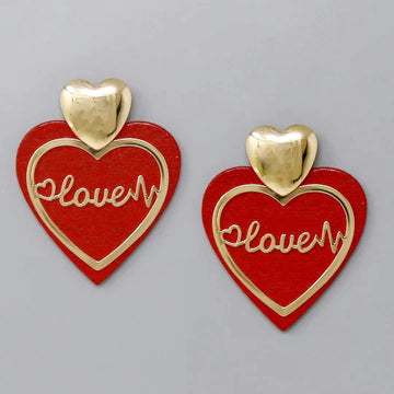 Love Wooden Heart Earrings