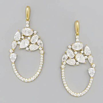 CZ Stone Cluster Pave Statement Earrings