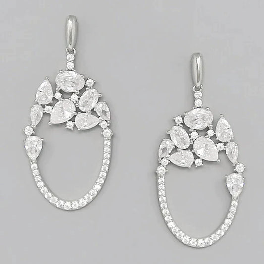 CZ Stone Cluster Pave Statement Earrings