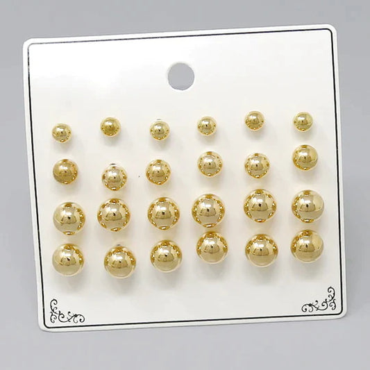 Basic Metal Ball Stud Earring Set