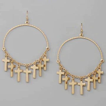 Metal Cross Fringe Drop Earrings