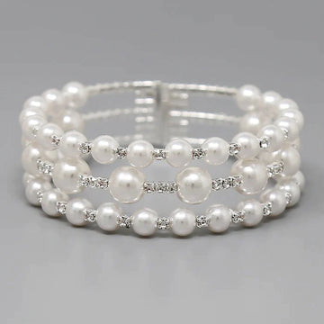 Pearl & Rhinestone Pave Cuff Bracelet