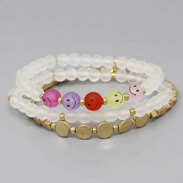 Smiley Face Beaded Stretch Bracelet Set