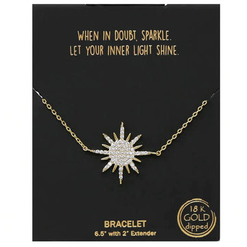 Sun Shape CZ Pave Gold Dipped Chain Bracelet