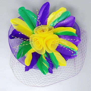 Mardi Gras Theme Feather Fascinator