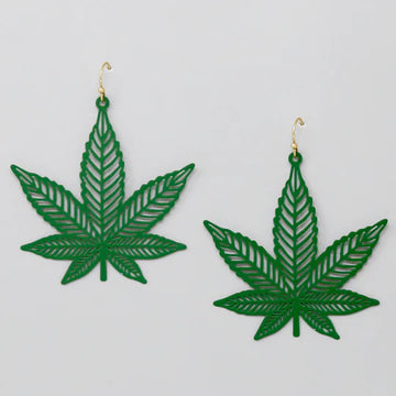 Hemp Leaf Lightweight Metal Dangle Earrings