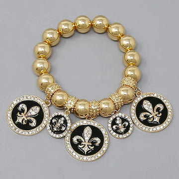 Fleur De Lis Multi Charm Beaded Bracelet