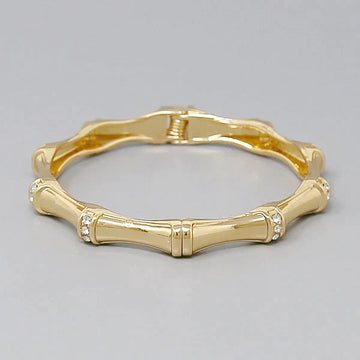 Bamboo Texture Glass Stone Pave Bangle Bracelet