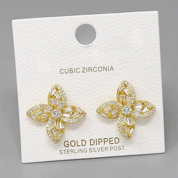 Flower CZ Pave Stud Earrings