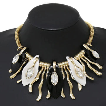 Acetate Marquise & Metal Bar Fringe Statement Necklace