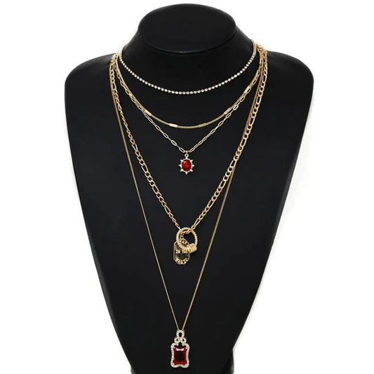 Stay In The Magic Glass Pendant Layered Chain Necklace