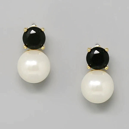 CZ Stone & Pearl Stud Earrings