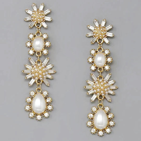 Glass Stone Embellished Statement Drop Earrings