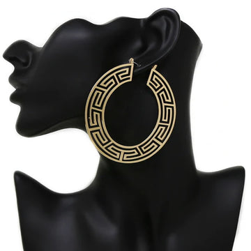 Greek Pattern Metal Hoop Earrings