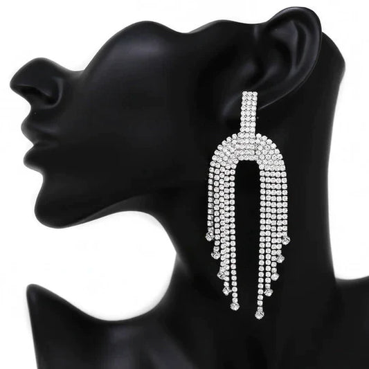 Rhinestone Fringe Statement Earrings