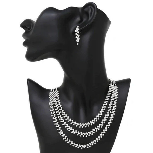 Rhinestone Pave Layered Statement Necklace Set