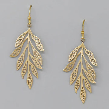 Leaf Shape Filigree Dangle Earrings