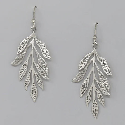 Leaf Shape Filigree Dangle Earrings