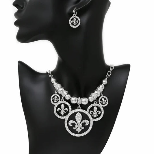 Fleur De Lis Beaded Statement Necklace Set