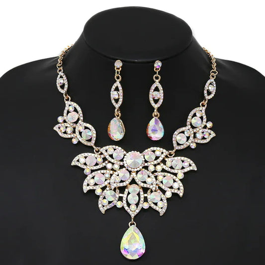 Glass Stone Statement Necklace Set