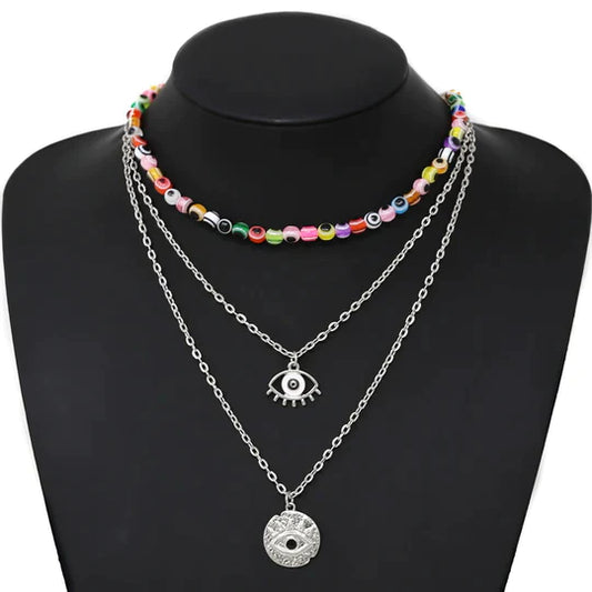 Evil Eye Beaded Layered Necklace