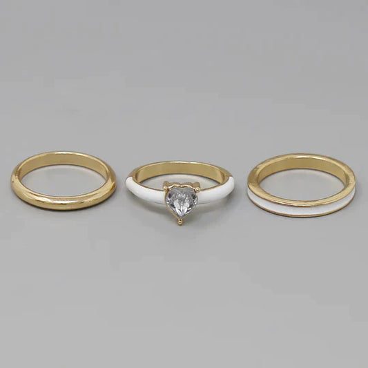 Heart Enamel Ring Set