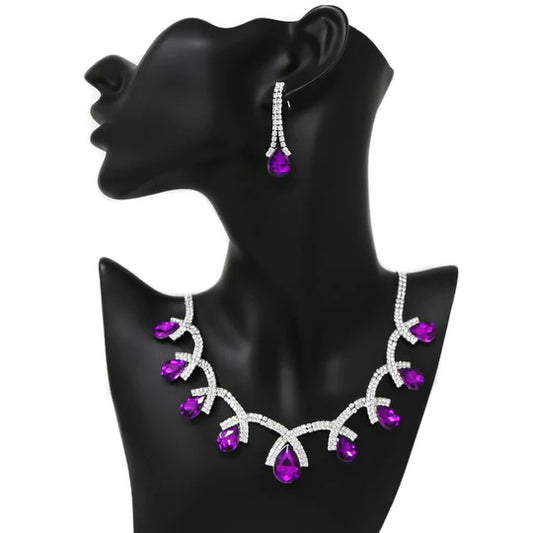 Glass Stone Pave Statement Necklace Set