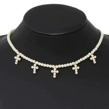 Pearl Cross Pendant Station Short Necklace