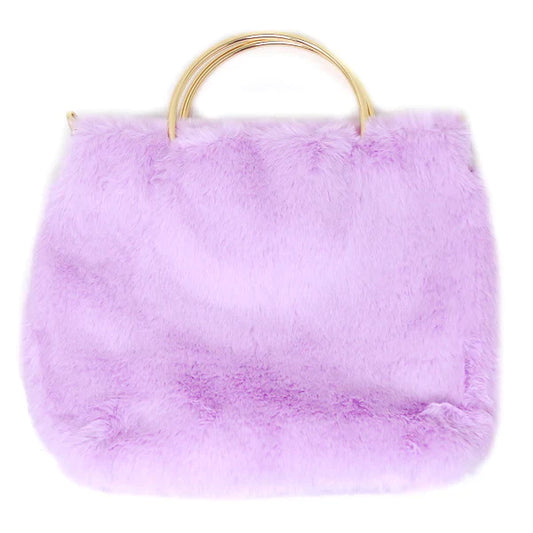 Metal Ring Handle Faux Fur Bag