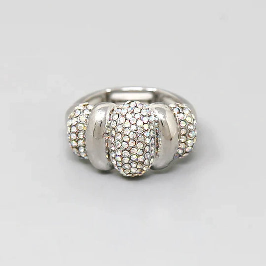 Rhinestone Pave Ribbed Stretch Ring