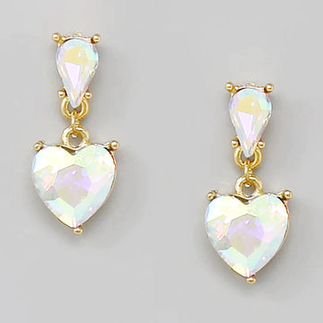 Heart Glass Stone Drop Earrings